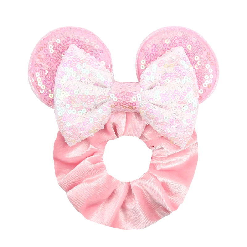 Cute Mouse Ears Velvet Scrunchies Hairband Women Elastic Ponytail Holder Girls Sequin Bow 2023 Kids Party DIY Hair Accessories