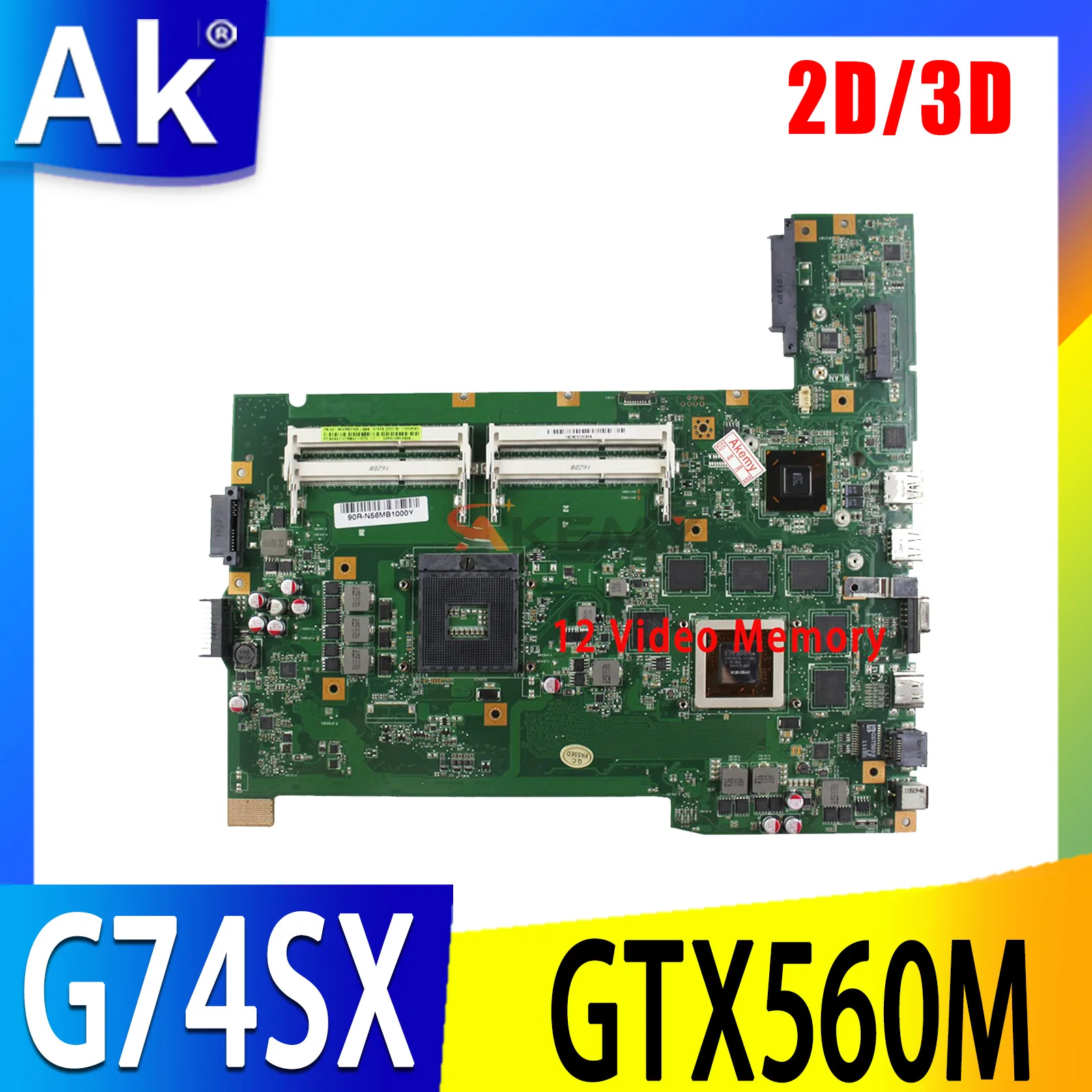 

G74SX REV2.0 For 60-N56MB2700 ASUS G74S G74SX laptop motherboard GTX560M GPU 2D HM65 DDR3 main board full test