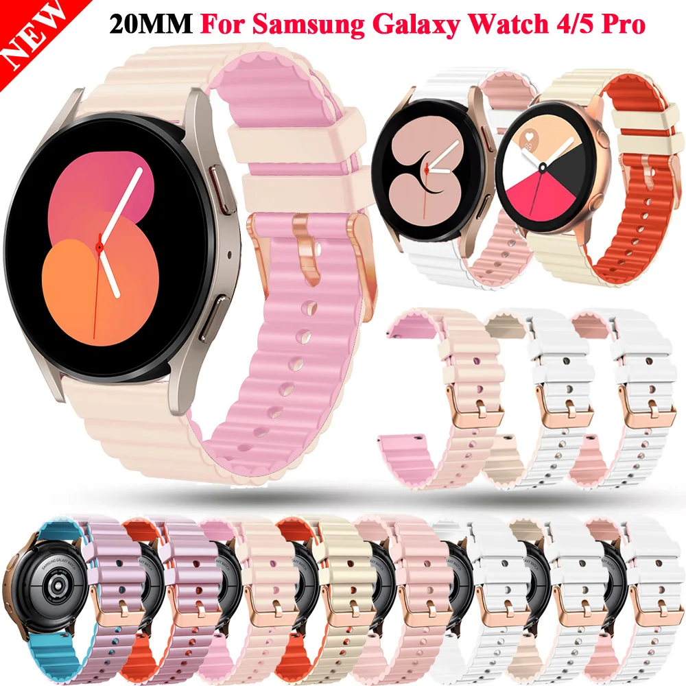 

Ремешок силиконовый для наручных часов, для Samsung Galaxy Watch 5 4 40 мм 44 мм 4 Classic 42 46 мм, Galaxy Watch 5 Pro 45 мм, Correa, 20 мм