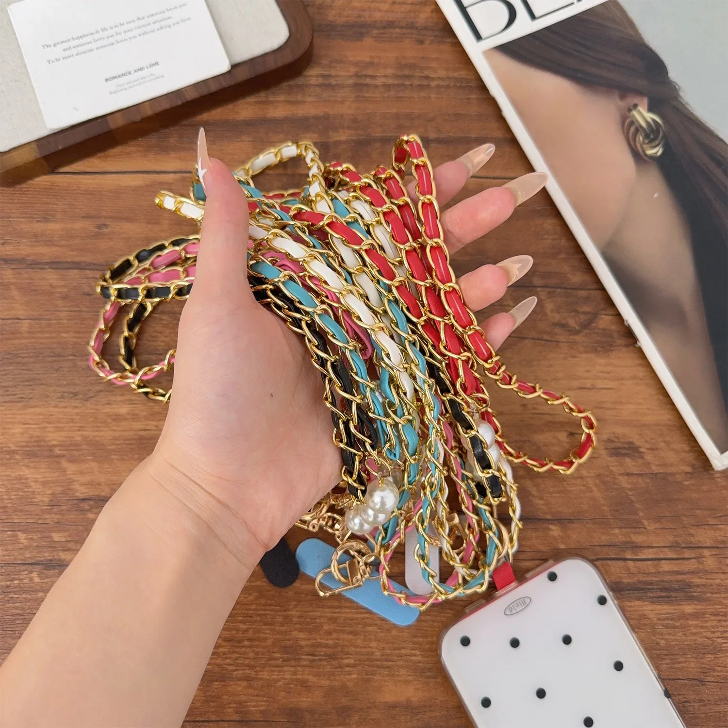 Universal Lanyard Long Crossbody Pearl Pickup Chain Phone Lanyard Women's Long Neck Shoulder Strap Anti Loss Lanyards for Bag