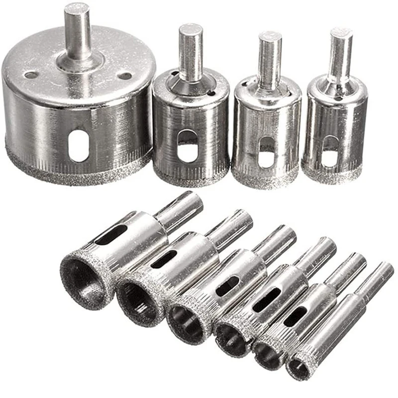 10 Diamond Coated Drill Bits Set Hole Saw Kit Tile Marble Glass Ceramic Power Tool Accessories