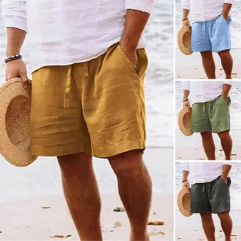 2024 New Men'S Cotton Linen Shorts Pants Male Summer Breathable Solid Color Linen Short Trousers Fitness Streetwear M-4xl 1