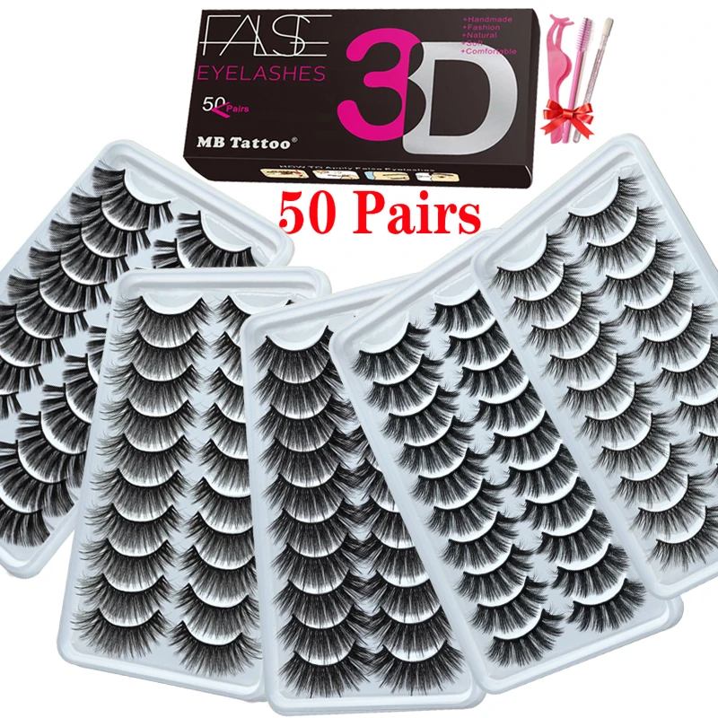 MB 50 Pairs 3D Mink Eyelashes Dramatic Natural Long Wispies lashes Extension Eye Beauty False Set Faux Cils | Красота и здоровье
