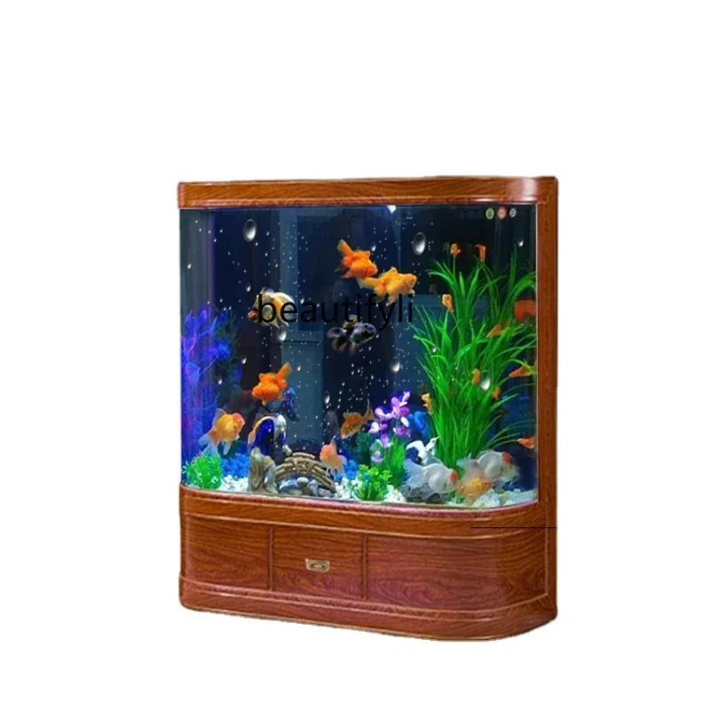 

New Double Rounded Fish Tank Chinese Style Light Luxury Floor Wall Living Room Ecological Aquarium Change Water