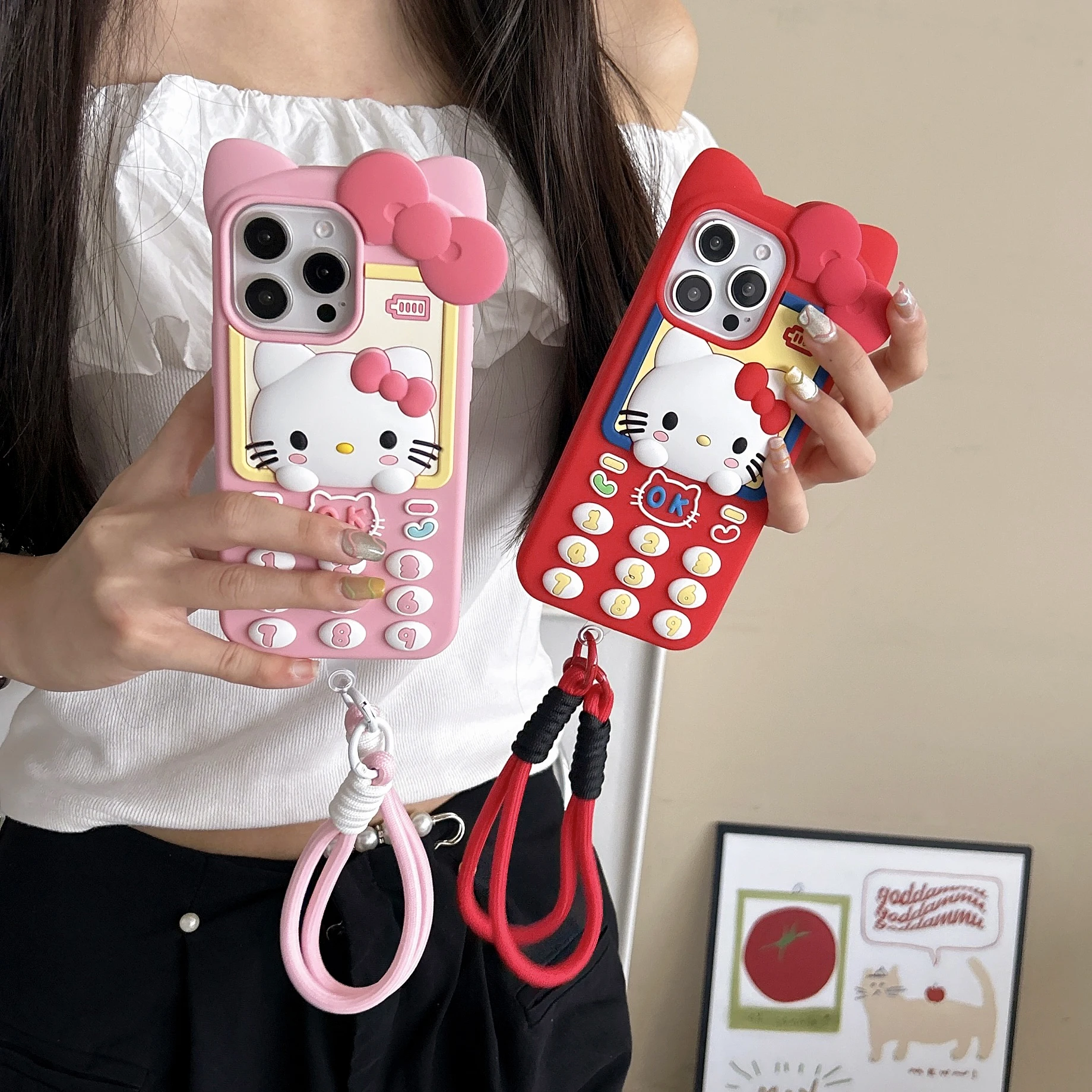 Cute 3D Telephone Hello Kitty Phone Case for iPhone 17 16 15 14 13