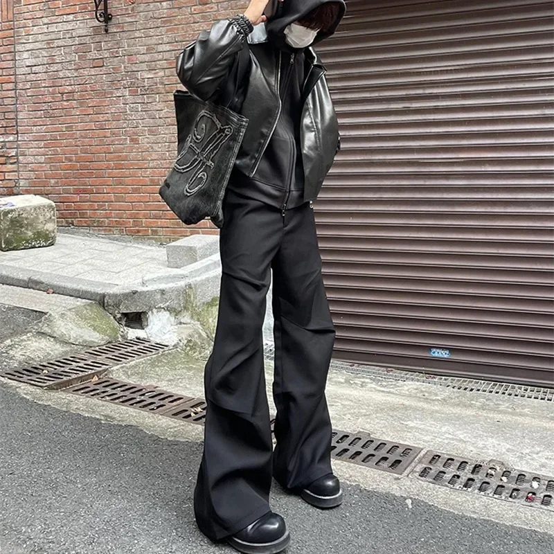 Stretch Pants Men Pants American Style Elastic Waist Loose-fit Casual Trousers 280gm Sensibility Ruffled Wide-leg Pants Men's Tuxedo Pants