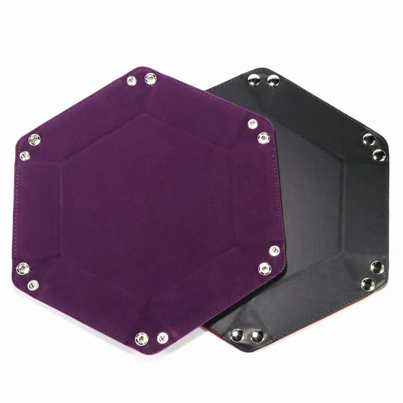 Dice tray foldable dice tray box PU leather folding hexagon coin square tray dice game 6 colors