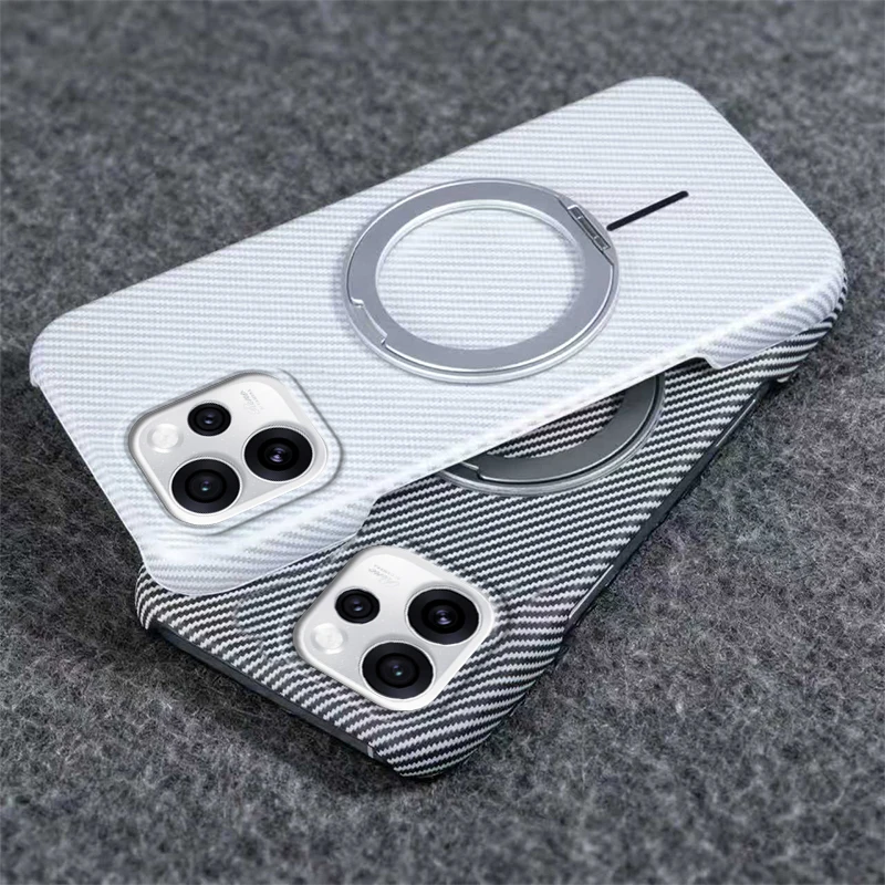 Kevlar Texture Magnetic Ring Holder Shockproof Case - Wireless Charging Compatible