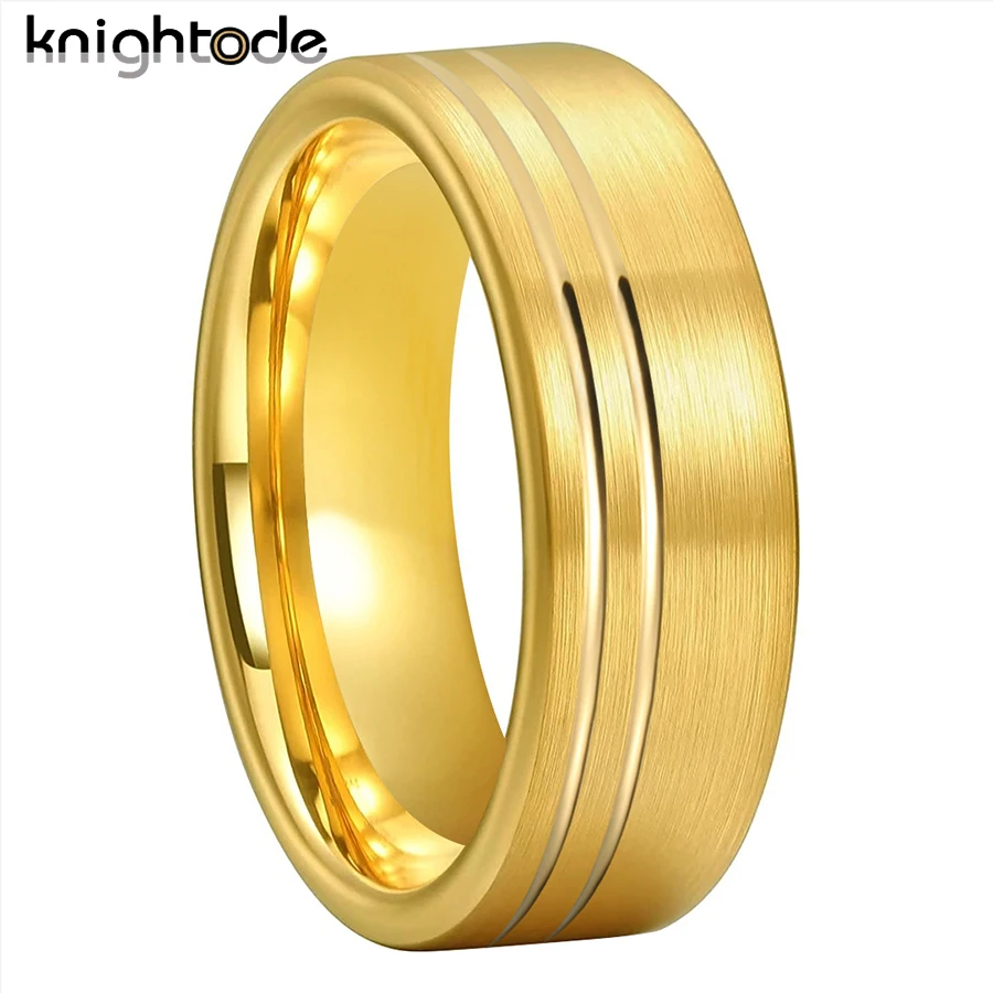 Vakki Herren Ring Gold - Wolfram Ehering 8mm Mit Doppelrillen, Langlebig & Stylisch