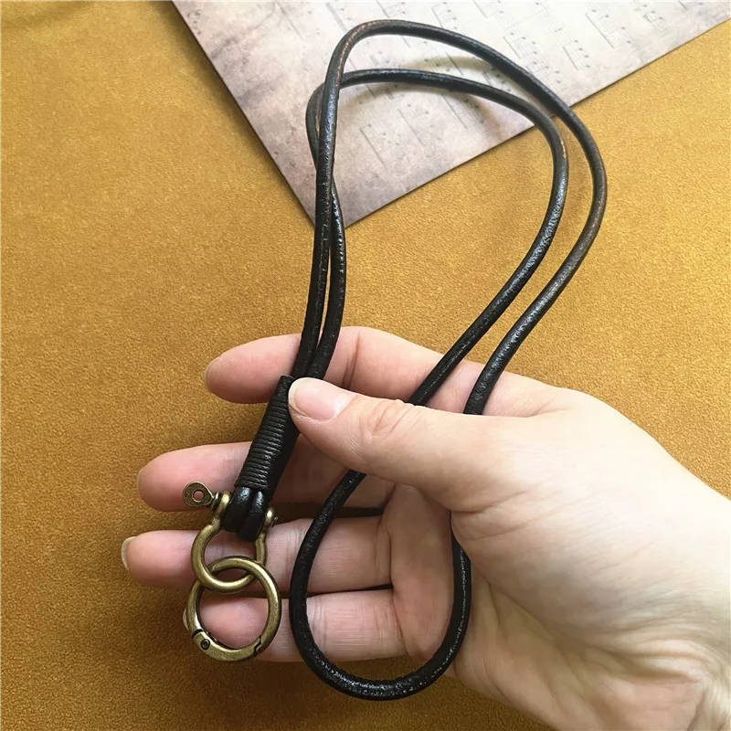 Genuine Leather Lanyard with Heavy Metal Keyring