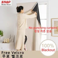Convenient No Drilling 100% Blackout Short Curtains for Living Room Bedroom Bay Windows Blinds Easy Install Door Kitchen Decor 1