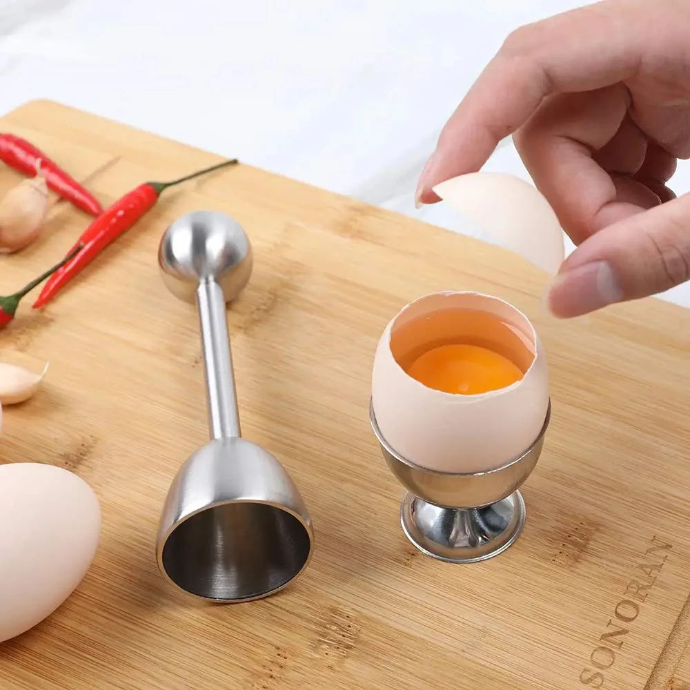 Creative Egg Opener Egg Shell Opener With Egg Tray Set and Spoons Stainless Steel Opening Egg Breakfast Tool Kitchen Accessories
