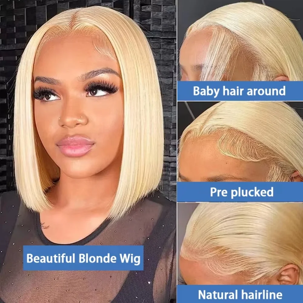 Honey Blonde 613 Colored Short Bob Wigs 8-14 Inch Bone Straight Pre-plucked 13x6 HD Lace Front Human Hair Bob Wigs For Women 3