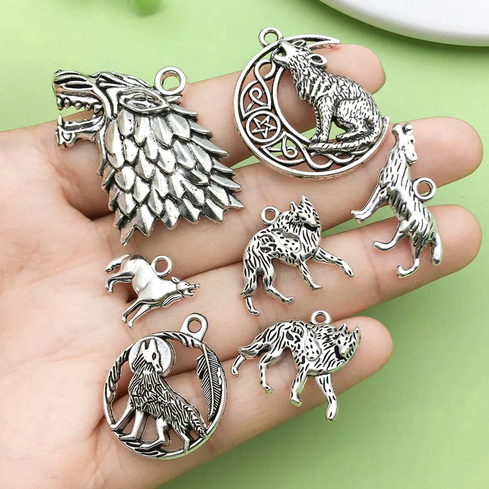 10PCS Rainbow Wolf Charms - 25x21mm Alloy Animal Pendants For Jewelry Making