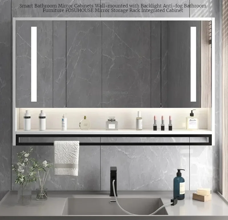 Description Picture 4 of itemSmart Bathroom Mirror Cabinets Wall-mounted with Backlight Anti-fog Bathroom Furniture Mirror Storage Rack Integrated Cabinet F