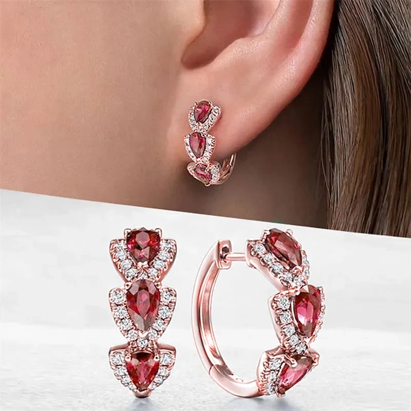 Boucles d'oreilles tendance serties de saphires/rubis/émeraudes synthétiques 4