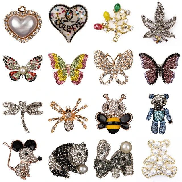 Designer Metal Croc Charms Bling Rhinestone Pearl Butterfly Bear