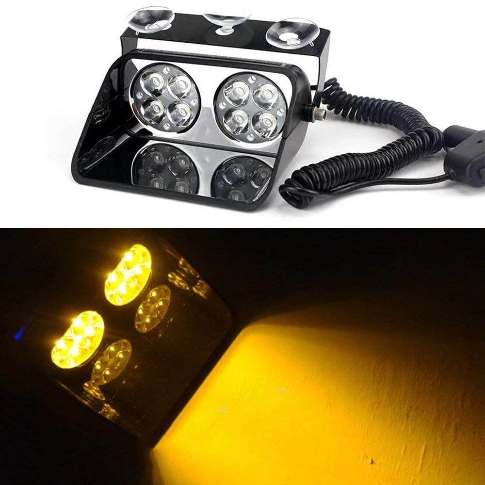 8 LED Strobe Emergency Light Car Windshield Warning Lights Police Red Blue Yellow Flashing Signal Beacon 12V