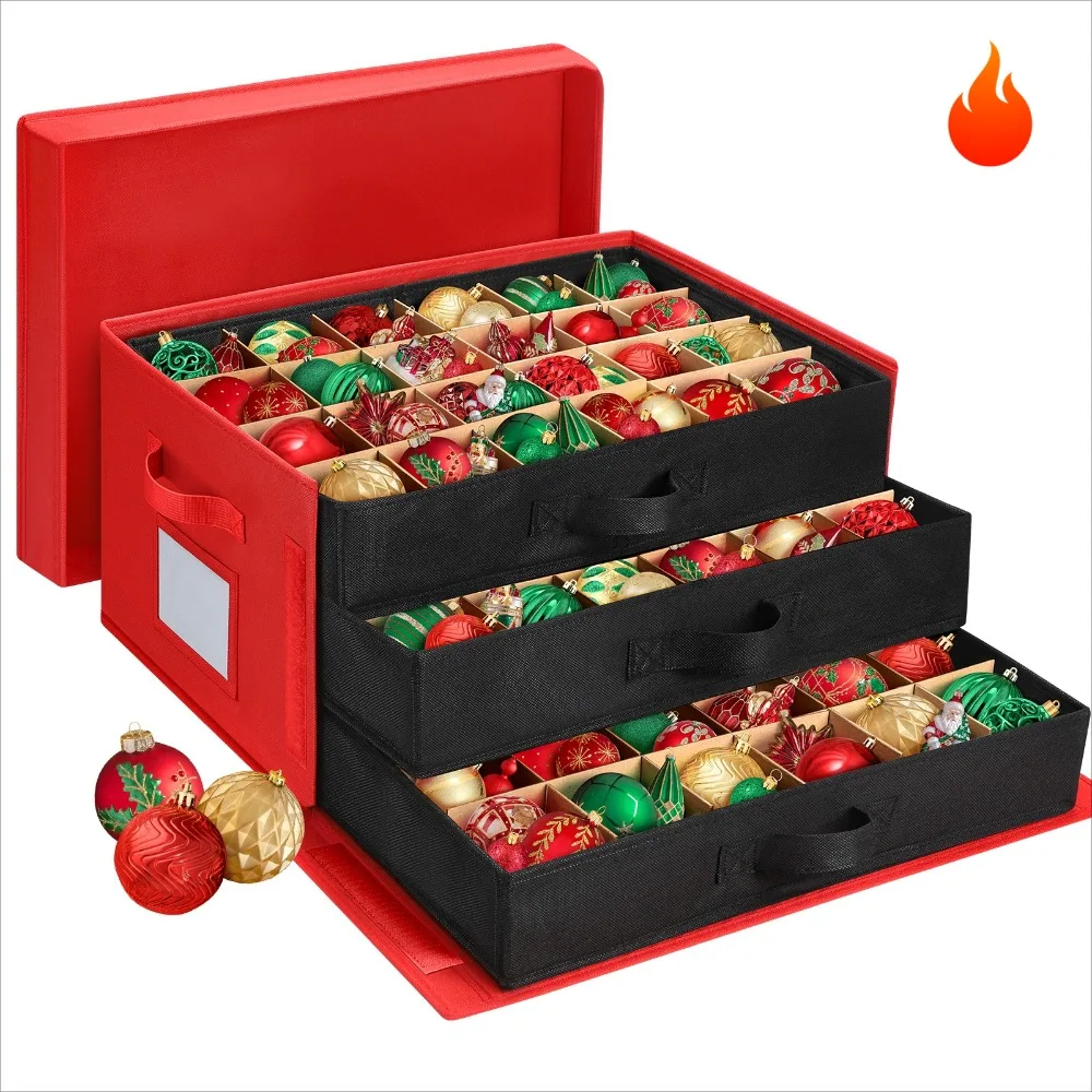 Christmas Ornament Storage Box Organizer - Ornaments with Drawer Style Trays - Tear Proof 600D Oxford Fabric