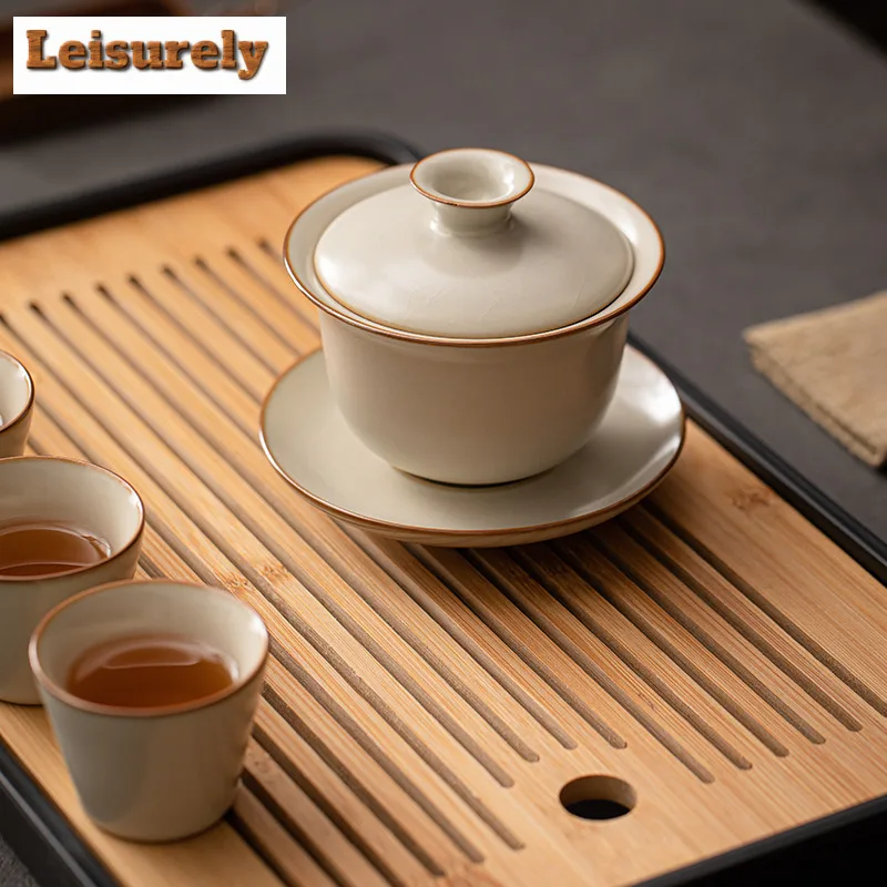 170ML Cream Ru Kiln Gaiwan Aesthetic Sancai Tea Tureen Household Tea Brewing Cover Bowl Chinese Tea Set Accessories Craft Gift