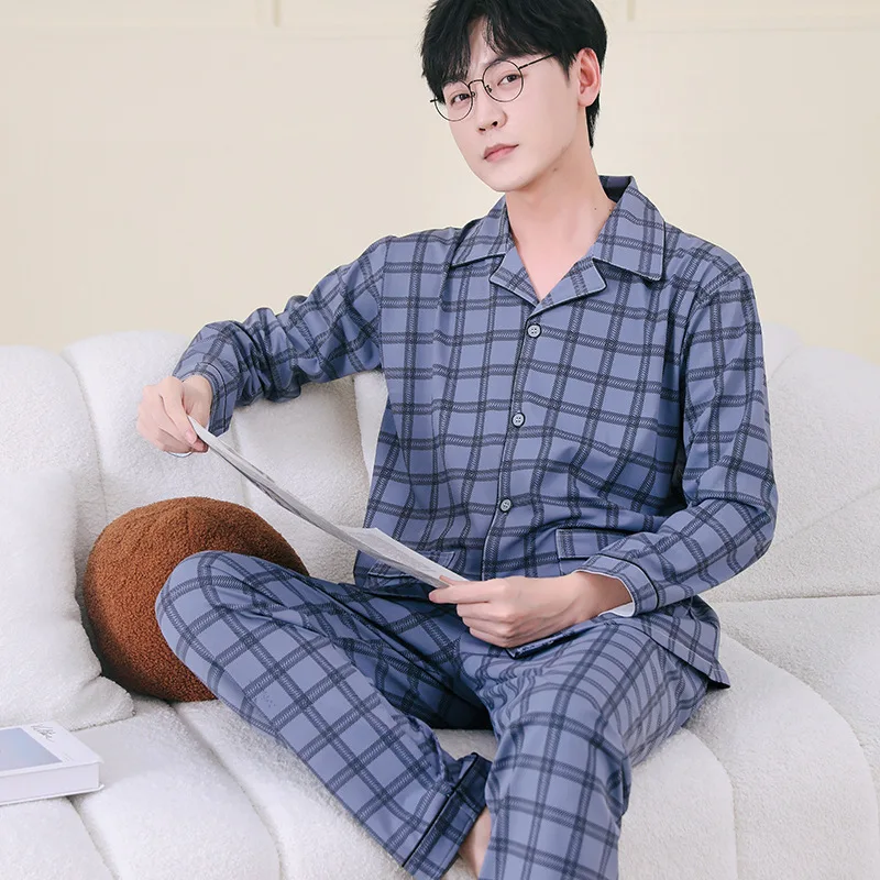 Spring Autumn Men's Milk Silk Pajamas Lapel Long Sleeve Cardigan Oversized Fashion Loose Casual Home Clothing Set