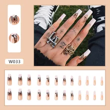 

24pcs Detachable False Nails French Long Ballerina Butterfly Fake Nails Full Cover Nail Tips fake nail with design Manicure Tool