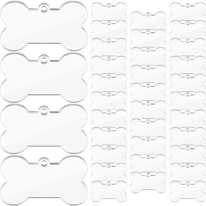 Acrylic Bone Blanks Clear Acrylic Blank Dog Bone Shape Key Ring Kit Pet Ornament for DIY Keychain Craft and Project Making 30Pcs keychain tassels