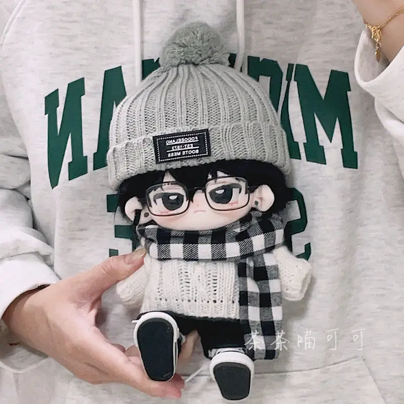 20cm Doll Clothes Gray Wool Hat Cool Artistic Style Suit Cotton Doll Clothes Fat Body Can Be Worn Fans Children Dolls Cute Gifts 6