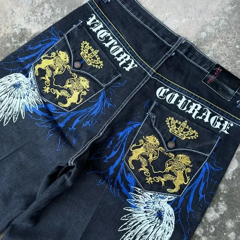 Denim Shorts Summer Jeans Shorts Dark style pattern printed denim shorts men's high street personality Harajuku style loose fashion wide leg ins five-point pants