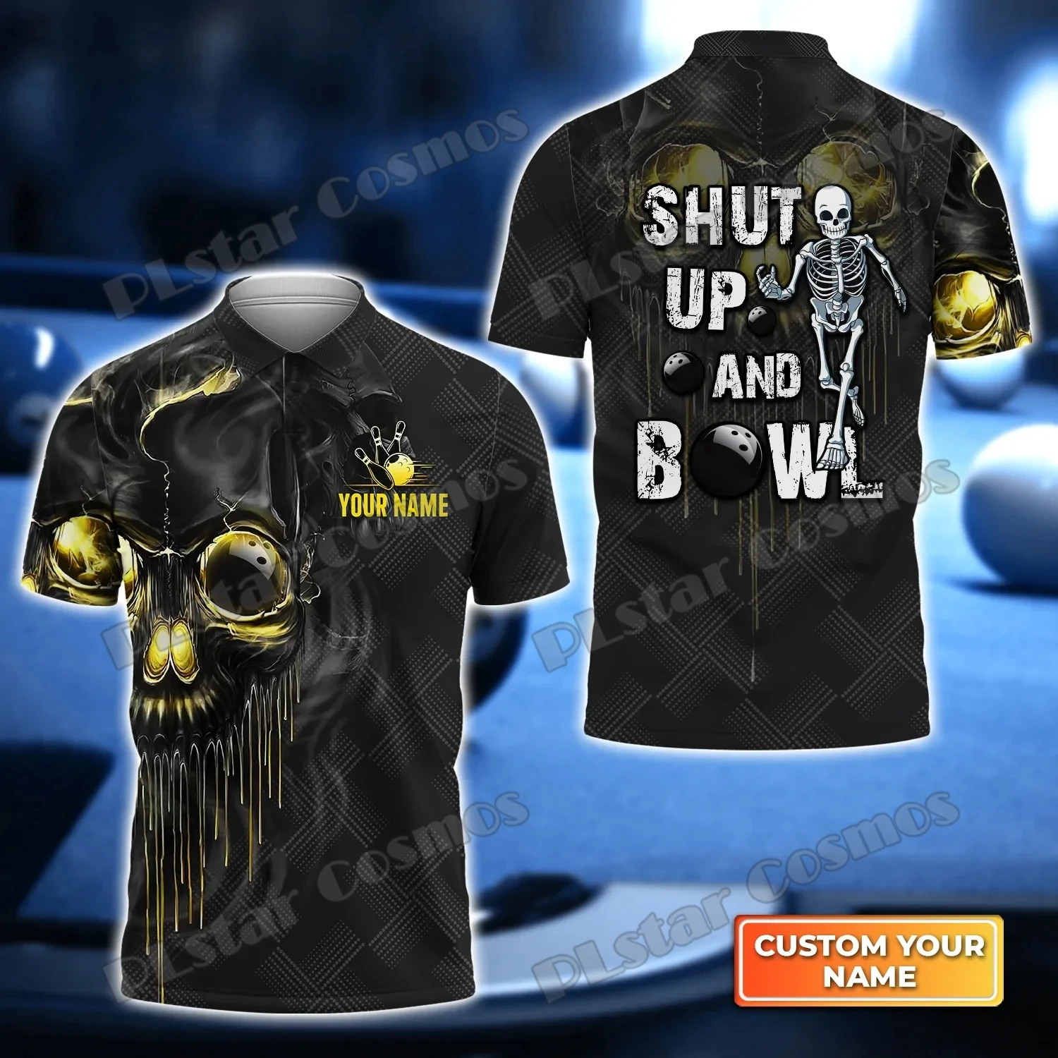 

Skull Bowling Player Personalized Name 3D Printed Mens Polo Shirt Summer Street short sleeve shirt Gift for Bowling Lover WK40