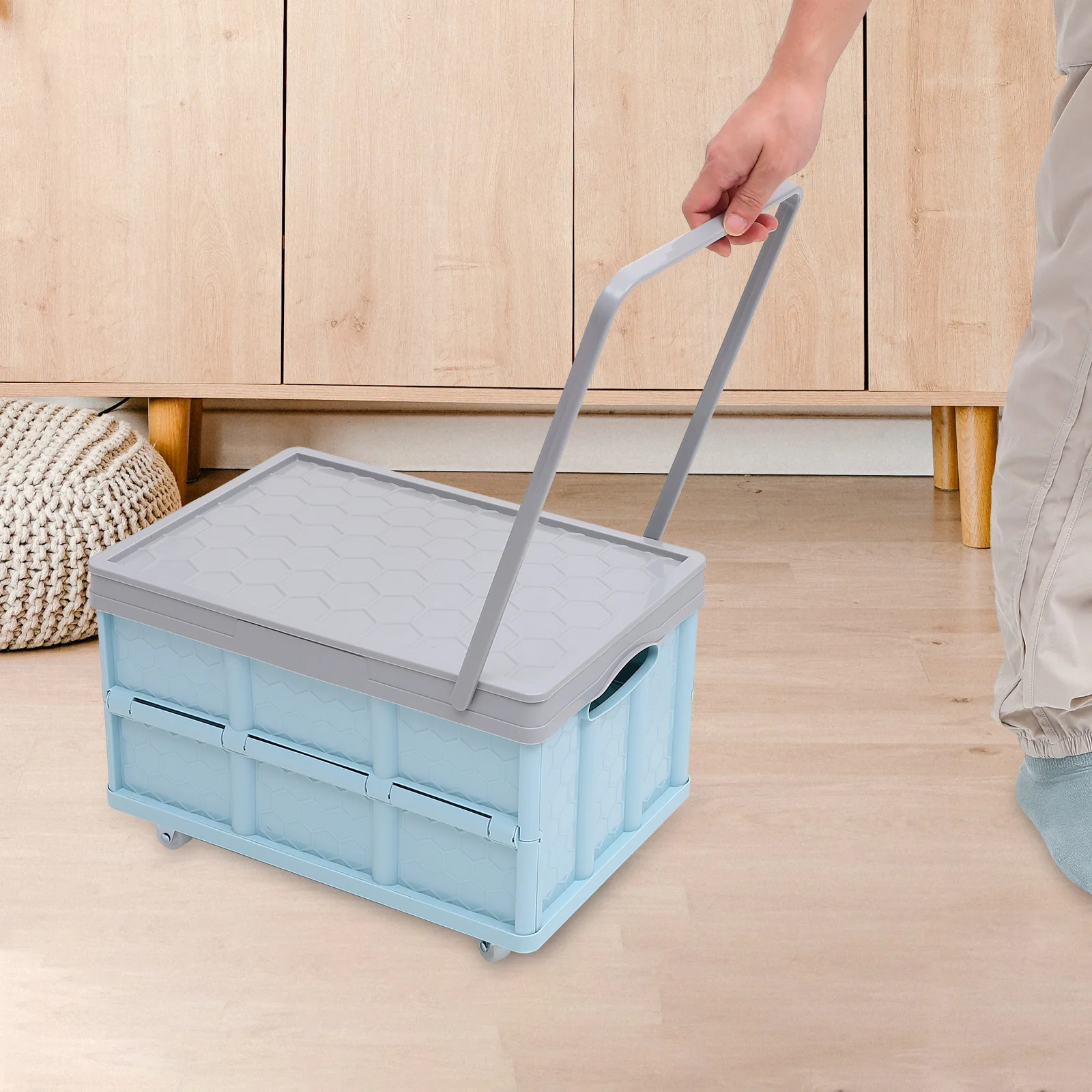 

English title: Alipis Collapsible Rolling Crate Wheels Foldable Utility Cart Handcart Shopping Trolley Travel Shopping Moving