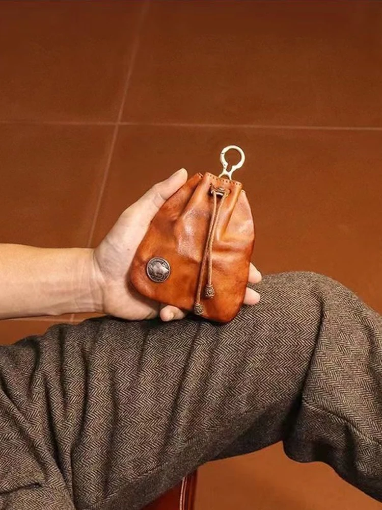 Leder-Münzbeutel, Leder-Zugbeutel, Münztasche, Ledertasche, Kleingeldhalter, Valentinstagsgeschenk für Männer und Frauen, Geldklammer, Münzbeutel für Herren – Detail 6