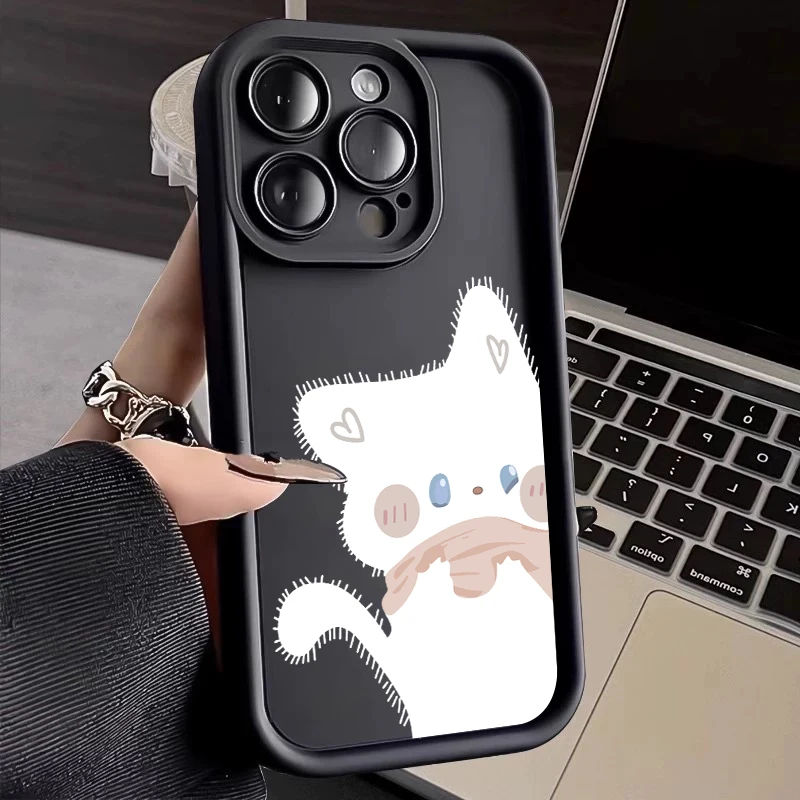 Chic Black and White Cat Pattern Soft TPU Silicone Phone Case Cover