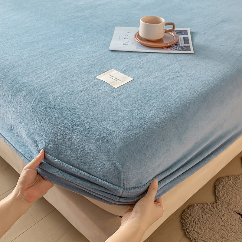 Velvet Thermal Mattress Cover Plush Sheet Elastic Mattress Cover Fluffy Velvet Fleece Bed Linen Couple Double Bed King Size 3