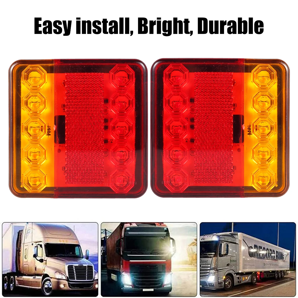 Waterproof LED Trailer Tail Lights 12V ABS Plastic Red Amber