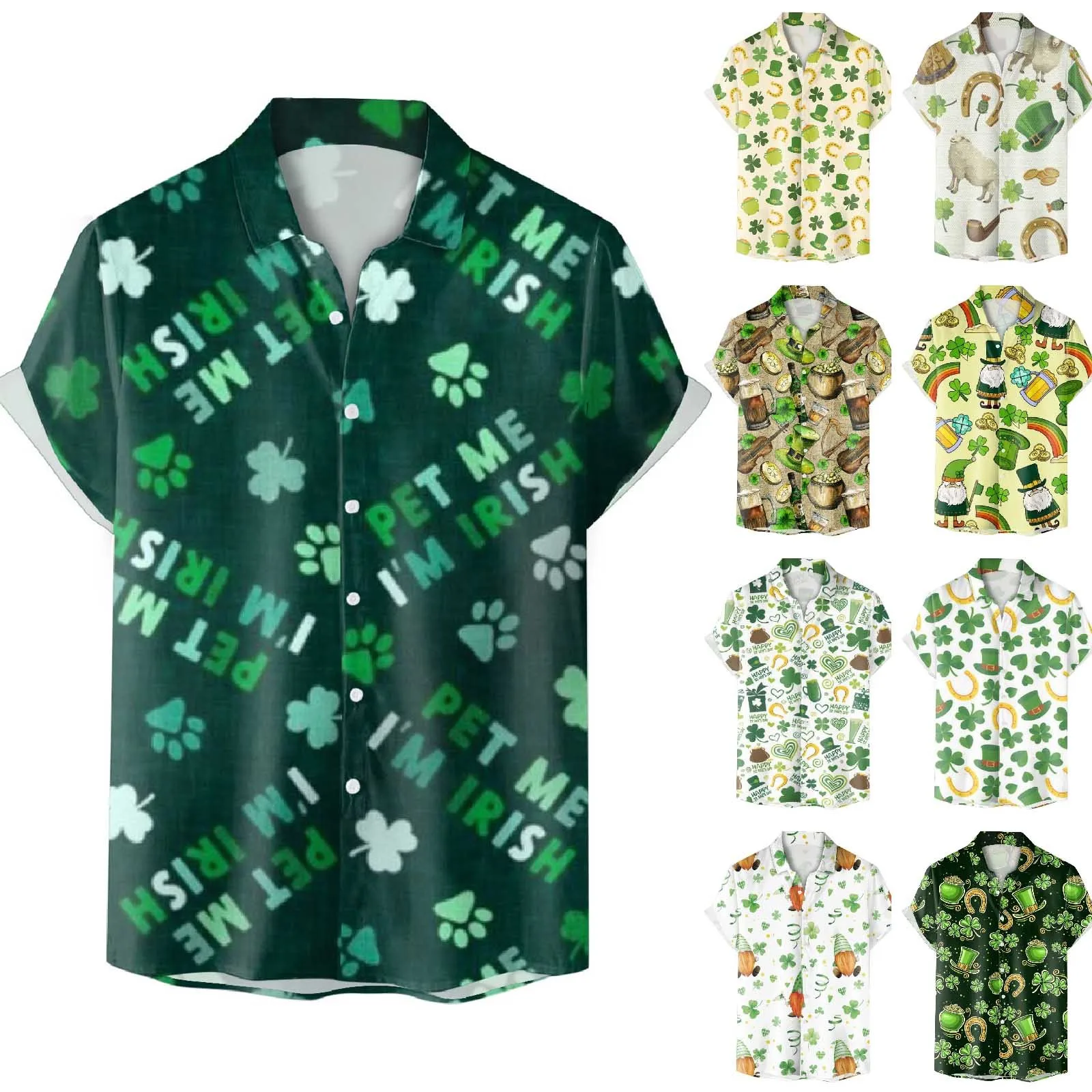 

Mens StPatricks Day 3D Digital Print Fashion Print Lapel Short Sleeved Oversized Casual Shirt Fashion Shirts Tops slim fit