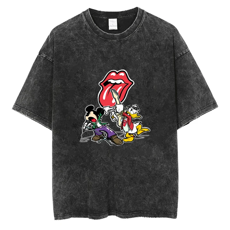 

Fashion Mickey Mouse Donald Duck T Shirt Y2k Harajuku Cartoon Print T-shirt Vintage Cotton Casual Unisex Oversized Loose Tees