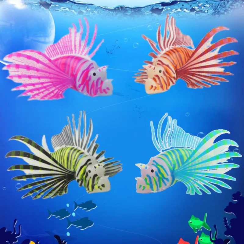 Luminous Silicone Lionfish Aquarium Ornament - Glow-in-the-Dark Fish Tank Decoration