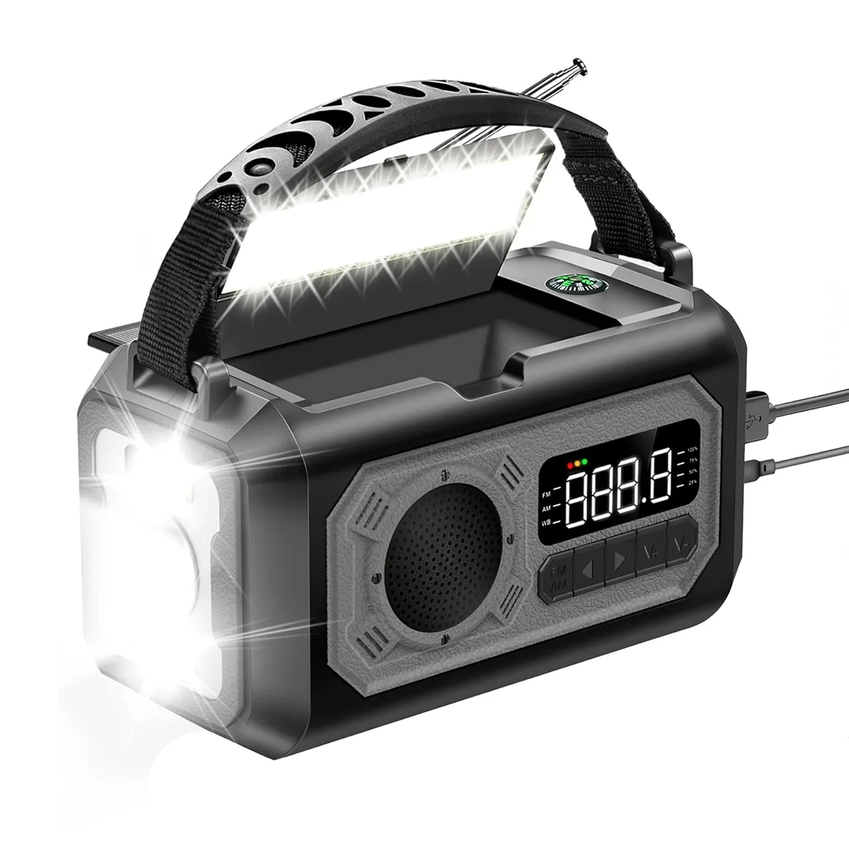 

12000MAh Emergency Weather Radio Hand Crank Radio Solar Radio Portable AM/FM/NOAA Radio with Flashlight Reading Lamp-A