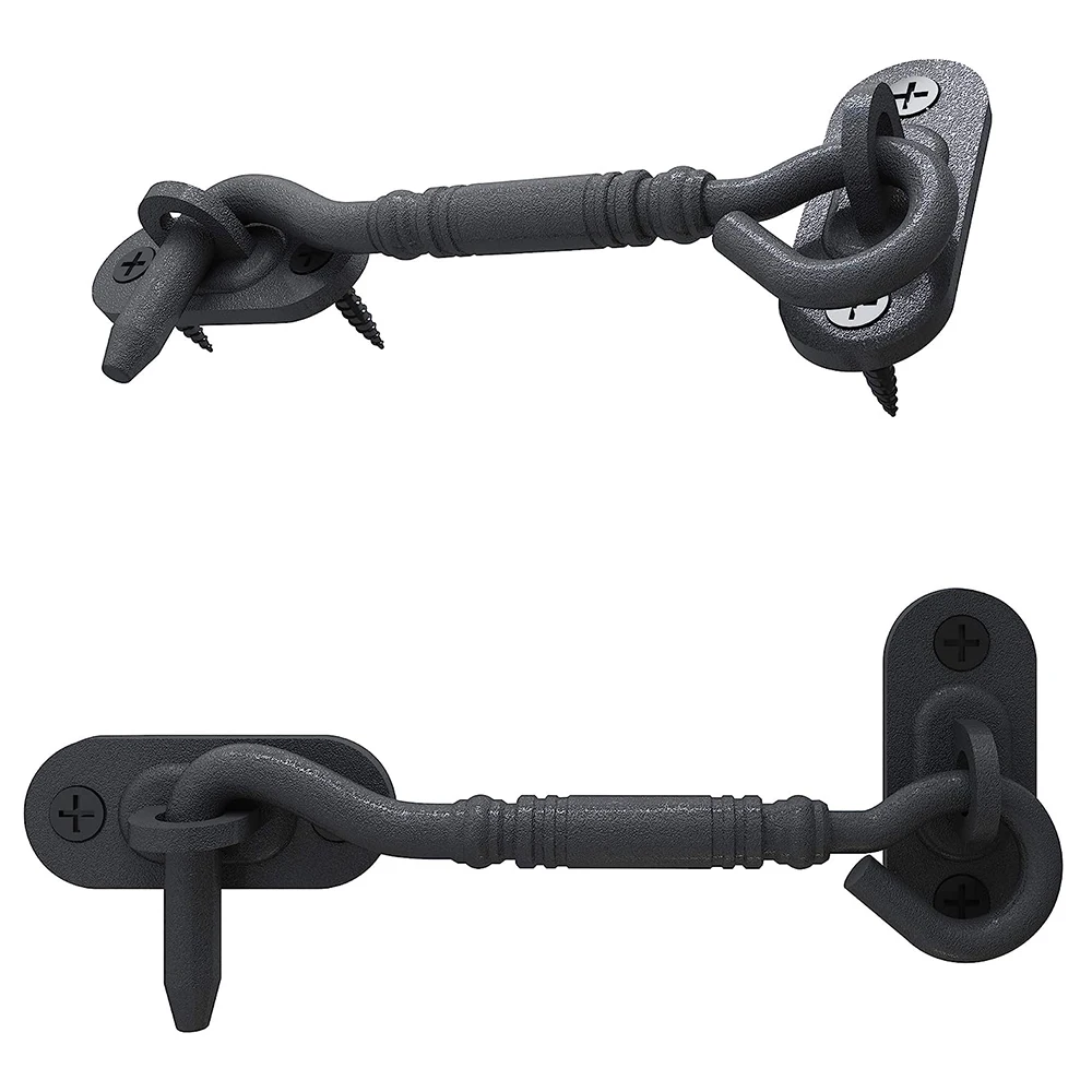 LWZH Hook Latch for Sliding Barn Door Black Stainless Steel Barn Door Lock 4 Inch With Screws