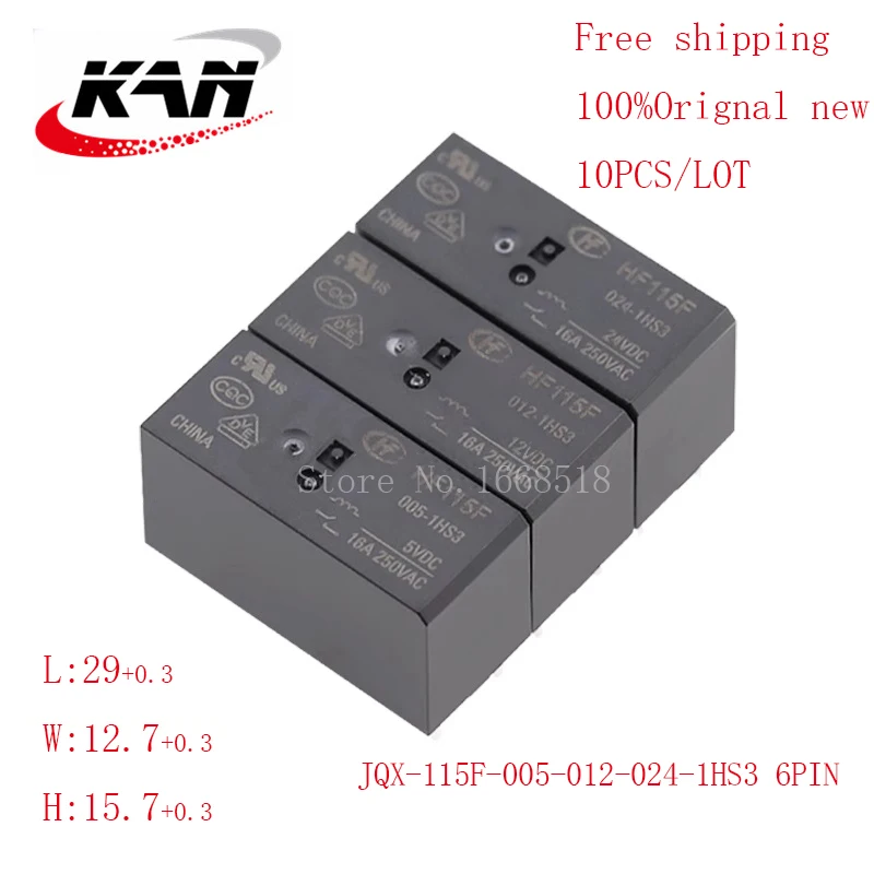 

Free shipping 10pcs relay JQX-115F-005-1HS3 JQX-115F-012-1HS3 JQX-115F-024-1HS3 5VDC 12VDC 24VDC 16A 250VAC 6PIN Original New