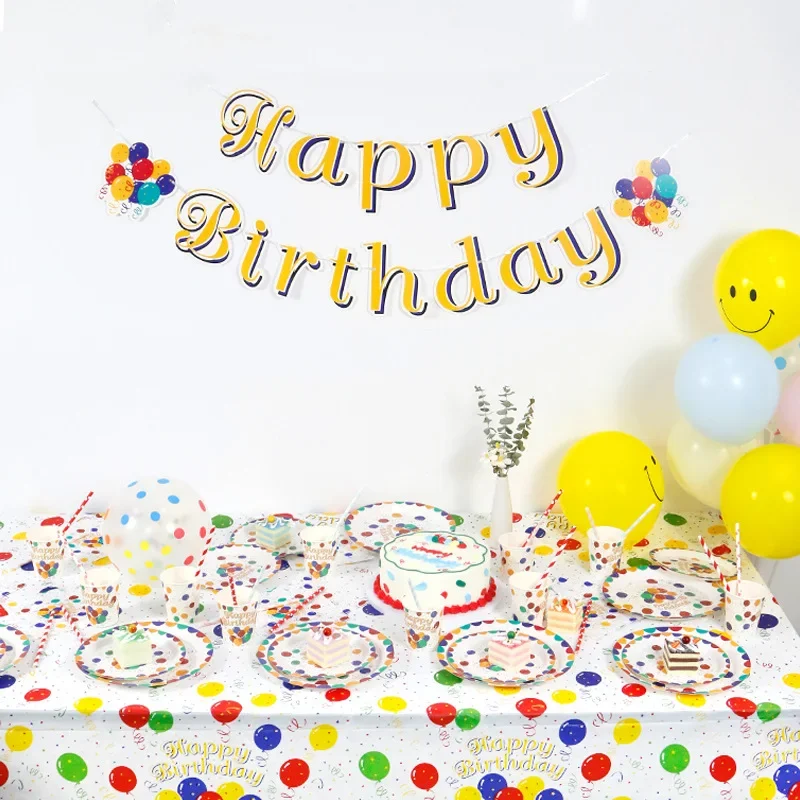 

Disposable Tableware Set Stars Balloons Paper Plates Cup Tablecloth Table Cover Kids Girls Birthday Decoration Party Supplies