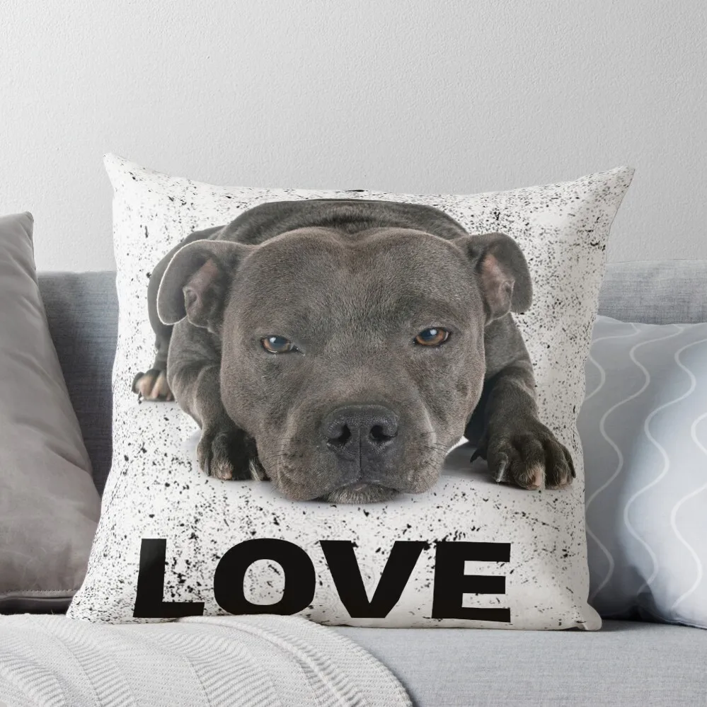 

Love is 4 paws & waggy tail Blue Staffordshire Bull Terrier Throw Pillow anime girl Room decorating items