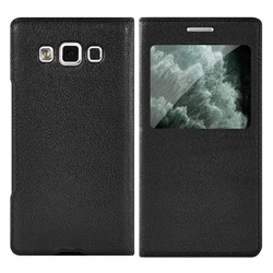 Sleek Transparent Window Flip Leather Phone Case - iPhone 13 Mini (Black)