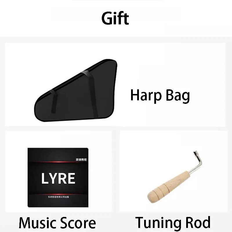 Wooden Harp 19 Strings Professional Lyre 15 Keys Adult Beginners Play Harp Add Half Key Portable Children's Musical Instruments