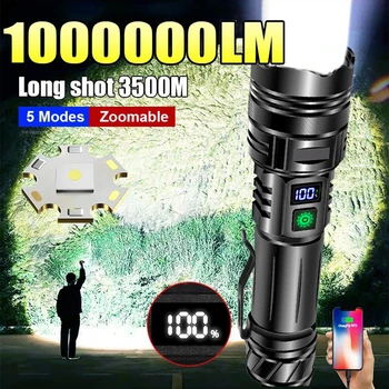 고출력 LED 손전등 C타입 USB 충전식 장거리 전술 토치, 강력한 조명 램프, 야외 초강력 플래시 라이트