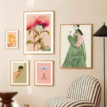 Abstract Colorful Woman Flower Minimalist Illustration Wall Art Canvas Painting Poster e stampe Immagine per la decorazione del soggiorno