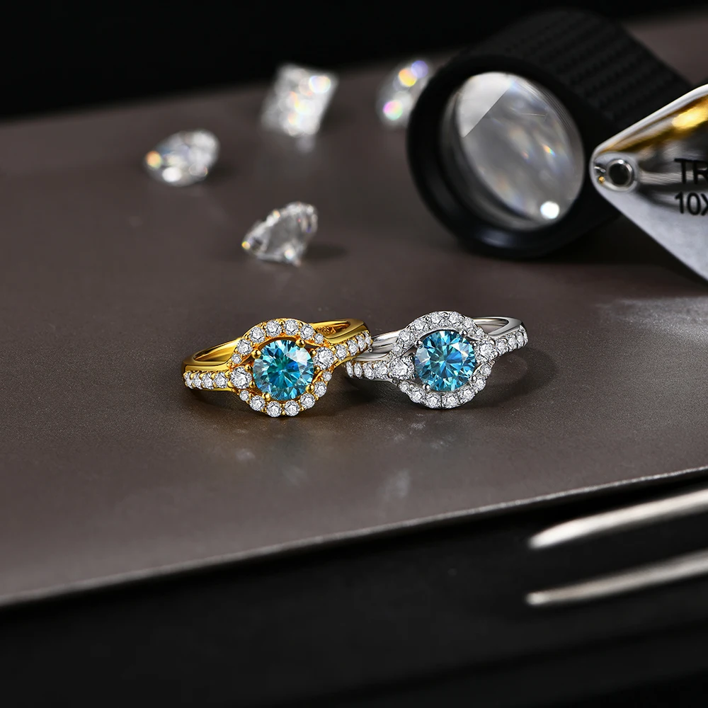 Blue Moissanite Engagement Ring