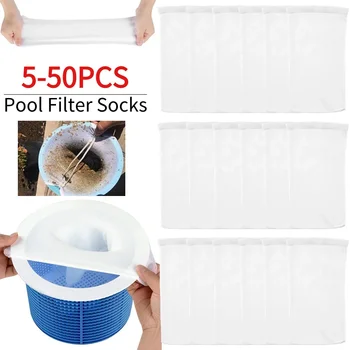 Calcetines de malla de nailon elástico para piscina, filtro de hojas para desechos de estanque, accesorios de limpieza, 5-50 piezas