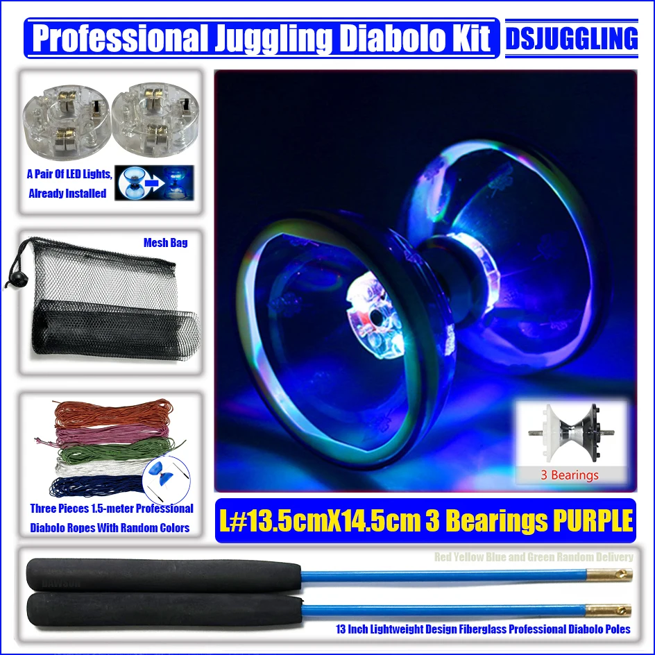 Multi-color Luminescent Diabolo High Speed China Kongzhu Yoyo Stage Performance Outdoor Fitness Sports Fun Gift Juggling Kits